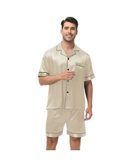 Luxury Short Sleeve Men's Satin Pajamas – Lightweight V-Neck Shirt & Shorts Set