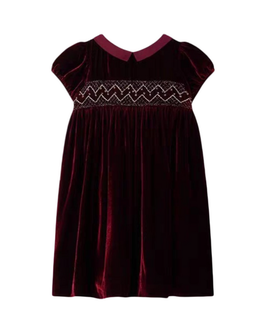 Smocked Burgundy Velvet Party Dress for Girls