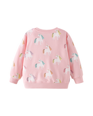 Long Sleeve Unicorn Print Sweatshirt For Girls Featuring Ribbed Cuffs and Hem