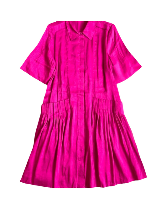 Casual Short Sleeve A-Line Mini Dress - Pleated Everyday Shirt Dress