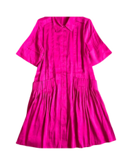 Casual Short Sleeve A-Line Mini Dress - Pleated Everyday Shirt Dress