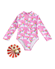 Long-Sleeved Patterned One-Piece Zip-Up Swimsuit