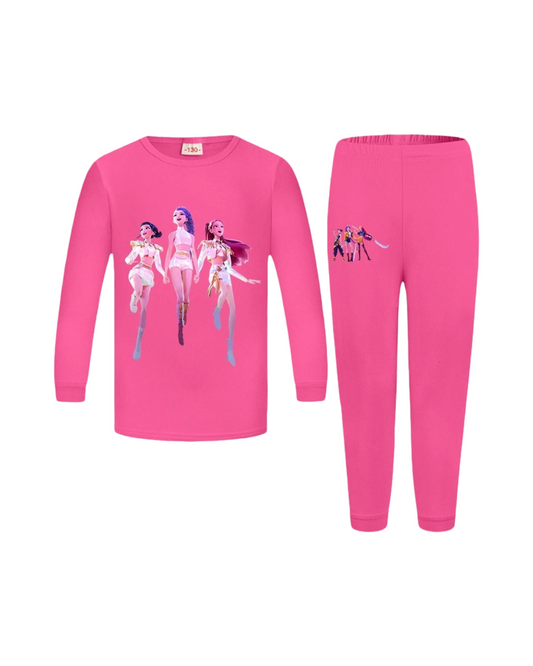 Kpop Demon Hunter Graphic Girls Pajama Set Long Sleeve Kids Sleepwear