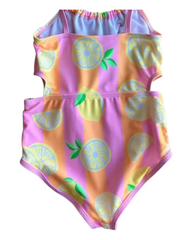 Pastel Lemon Print One-Piece Swimsuit with Side Cutouts & Adjustable Straps