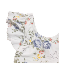 Swimsuit with Ruffled Collar and Flower Pattern