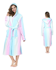 Ultra-Soft Hooded Plush Fleece Robe for Women – Warm Printed Long Sleeve Housecoat