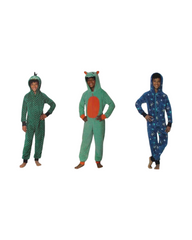Boys' Hooded Patterned Fluffy Zip-Up Onesies