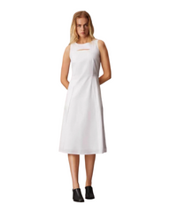 Sleeveless White Round Neck Shift Dress Mid Length Casual Summer Midi Dress