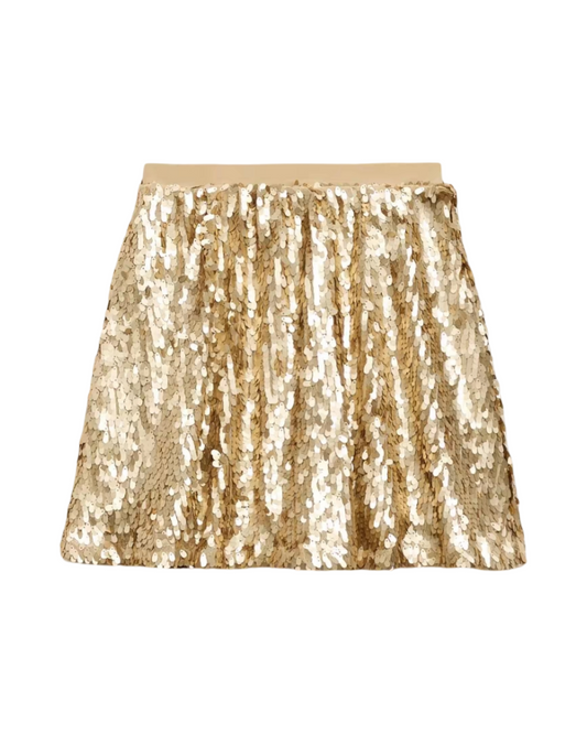 Sparkly Gold Sequin Girls Skirt – Elastic Waist Party & Holiday Tutu