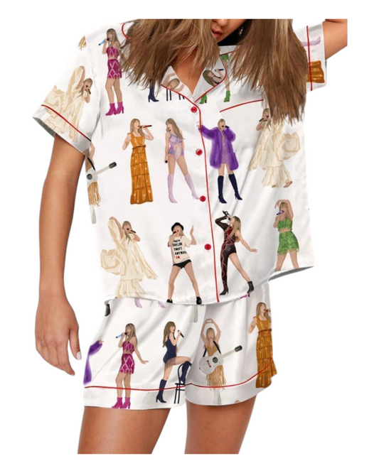 Women's Taylor Swift Patterned Shirt and Shorts Pyjama Set