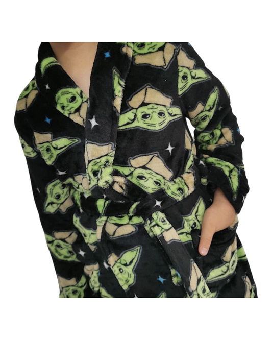Boys' Plush Bathrobe with Baby Yoda Pattern