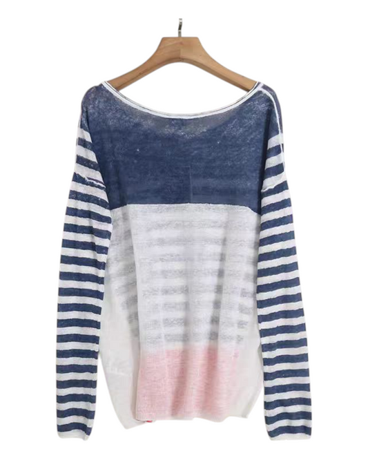 Striped Light Textured Long-Sleeved Top