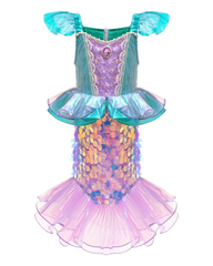 Aqua and Lavender Sequinned Mermaid Dress with Ruffles