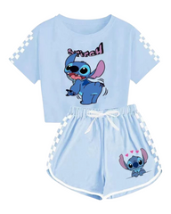 Kids Stitch Cartoon Print T-Shirt with Shorts Set