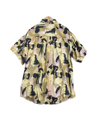Vintage 100% Silk Short Sleeve Button Down Shirt – Abstract Patterned Summer Cuban Camp Collar Top