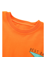 Cotton Blend Orange T-Shirt and Shorts Set for Boys Featuring Playful Summer Prints