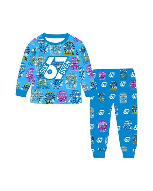 Six Seven Kids Funny Long Sleeve Pajama Set