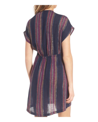 Short-Sleeved Linen Summer Dress with Striped Print
