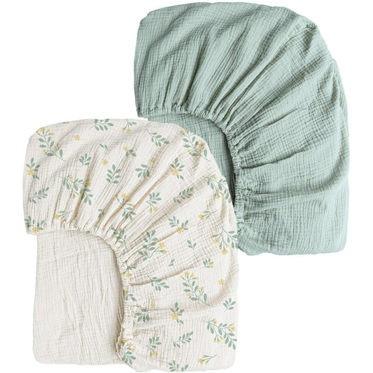 Two-Pack Set of Patterned and Plain Cotton Cot Sheets
