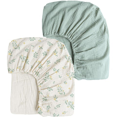 Two-Pack Set of Patterned and Plain Cotton Cot Sheets