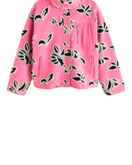 Women's Pink Leaf Print Fleece Jacket