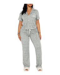 Soft Knit Long-Sleeve Women Sleepwear Set Button-Down Pajamas with Pants