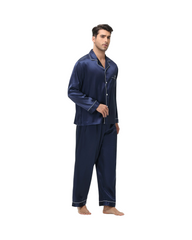 Classic Silk Satin Pajamas for Men Two-Piece Long Sleeve Sleepwear Set