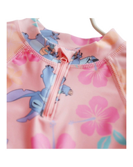 Girls Pastel Floral & Stitch Print Long Sleeve Crop Rash Guard Swimsuit Set
