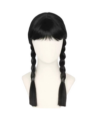 Black Braided Pigtail Wig with Bangs for Kids