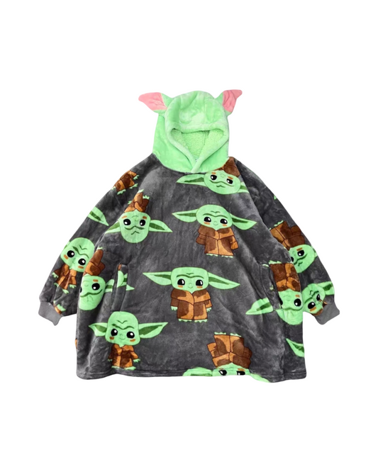 Oversized Character Fleece Hooded Blanket with Front Pocket and Long Sleeves