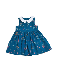 Teal Blue Vintage Floral A-Line Dress – Classic Sleeveless Summer Outfit for Toddlers & Kids