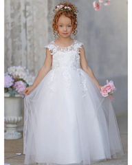 Elegant White Ball Gown - Lace Applique & Tulle Dress