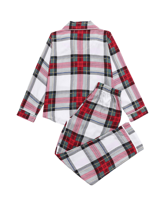 Red Plaid Flannel Girls Long Sleeve Pyjama Set