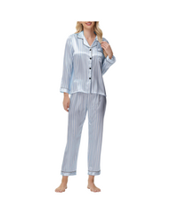 Striped Satin Pajama Set – Soft Long Sleeve V-Neck Button-Down Sleepwear