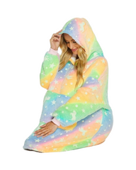 Oversized Tie-Dye Wearable Blanket Hoodie – Soft Plush Hooded Fleece Snuggle Sweatshirt with Front Pocket