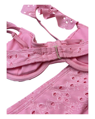 Pink Textured Bikini Bralette and Bottoms Set