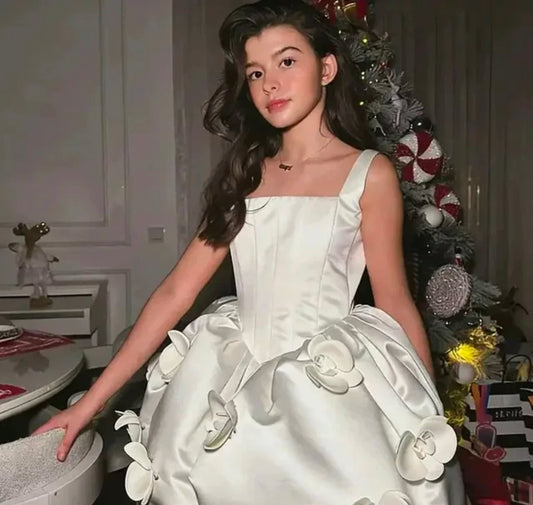 White Rosette Accent Tulle Sleeveless Special Occasion Dress