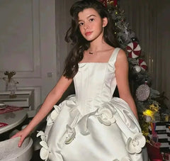 White Rosette Accent Tulle Sleeveless Special Occasion Dress