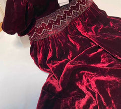 Smocked Burgundy Velvet Party Dress for Girls
