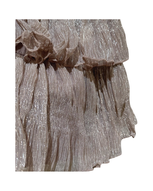 Velvet Tiered Mini Skirt - Elastic High Waist Gathered Pleated Dress