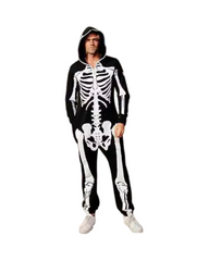 Spooky Skeleton Onesie Costume - Unisex Black & White Printed Body Jumpsuit