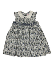 Girls' Smocked Flower Patterned Collared Dress