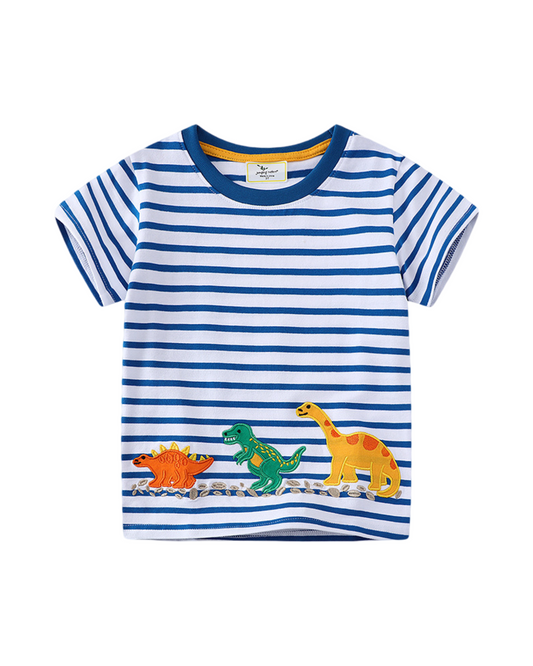 Short Sleeve Striped Cotton Tee-Dinosaur & Truck Summer Kids Tops