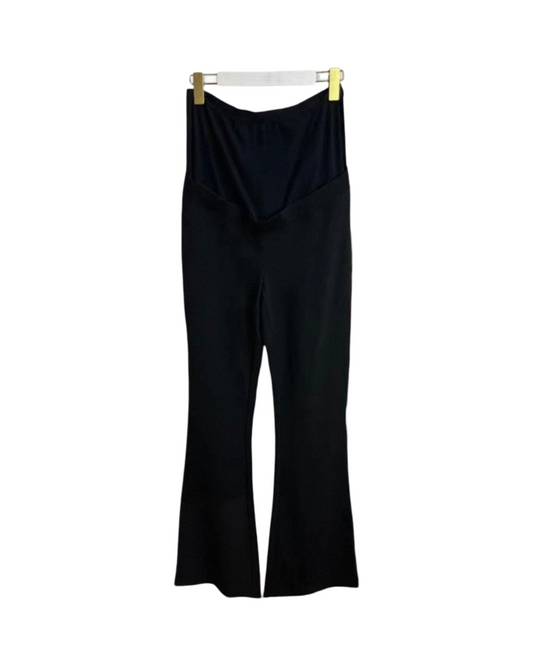 High Waisted Wide Leg Maternity Pants – Stretchable Black Flare Trousers