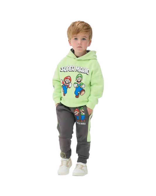 Nintendo Super Mario Bros Graphic Boys Hooded Sweatshirt and Pants Outfit