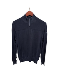 Long Sleeve Navy Blue Women Mock Neck Zip-Up Sweater