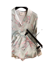 Cute Vintage Rabbit Print Pajama Set - Long Sleeve Soft Satin Sleepwear