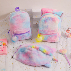 Hooded Plush Rainbow Unicorn School Backpack