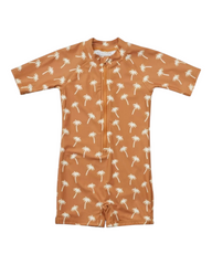 One-Piece Short-Sleeved Swim Suit with Zipper