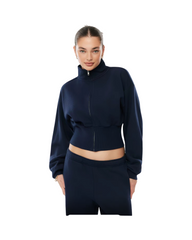 Cropped Zip Up Fleece Jacket Women – Lightweight Oversized High Collar Casual Activewear Sweatshirt